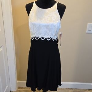 Jessica McClintock Cream and Black Lace Backless Dress